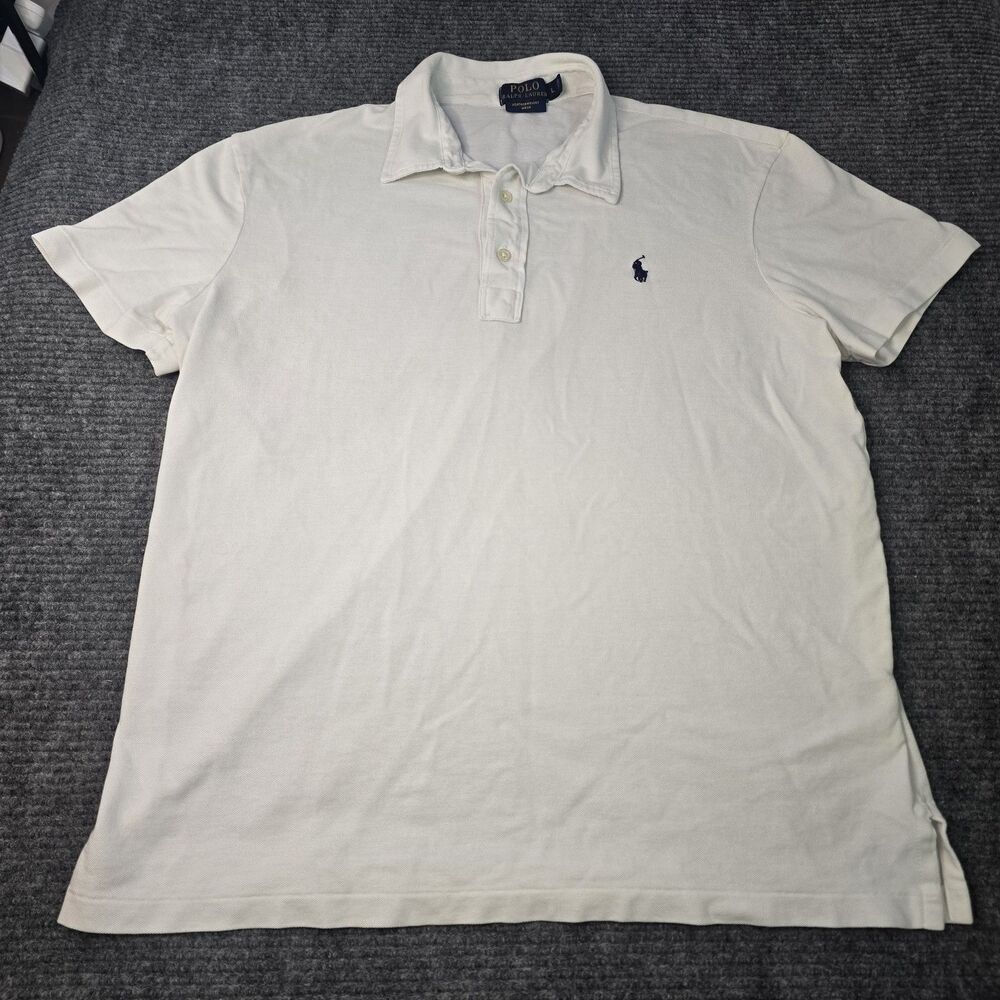 Polo Ralph Lauren White Polo Shirt Large Featherlight Mesh Blue Pony Logo